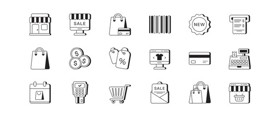 This is a versatile collection of shopping icons that are suitable for use in both retail environments and online platforms, significantly enhancing user experience and overall customer engagement