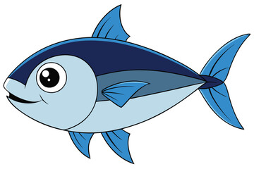 Smiling Blue Cartoon Fish with Big Eye and Fins, Side View Illustration