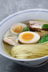 Shio ramen is a type of Japanese popular ramen that is characterized by its salt-based soup.