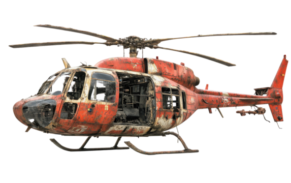 Red and black helicopter on transparent or white background