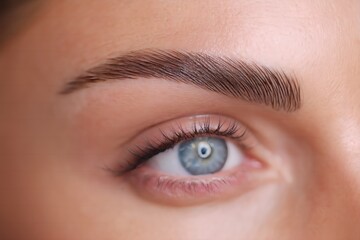 Obraz premium Close-up eyes with defined eyebrows showcasing microblading and permanent makeup techniques