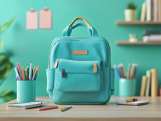 Stylish Turquoise Backpack on a Wooden Table