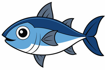 Cartoon Illustration of a Stylized Fish with Blue and Gray Fins and Tail