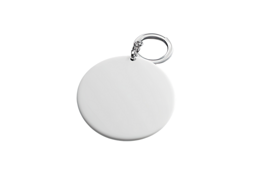 A plain, circular, silver-toned charm pendant with a small loop for attaching to a necklace or bracelet.  The smooth, reflective surface is blank, ready for personalization or engraving