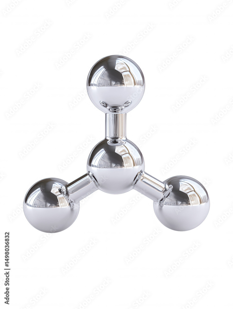 Poster the glossy silver molecule model with three spheres connected to a central sphere creates an interes