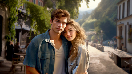 Naklejka premium young couple walking in the city