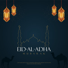 Eid-Al- Adha Mubarak vector template with beautiful lantern, Islamic poster. Eid-Al- Adha greeting card.