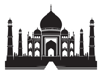Detailed Taj Mahal silhouette vector illustration India landmark architecture