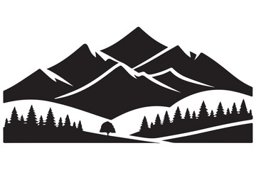 Scenic mountain range silhouette illustration forested hills peaceful landscape