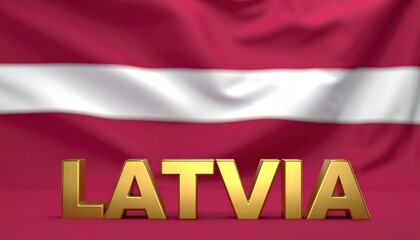 Golden latvia text on latvian flag background