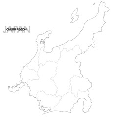 中部地方の白地図 県境有り