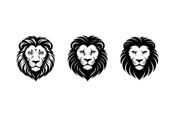 Set of Three Majestic Lion Head Vector Illustrations with Bold Manes