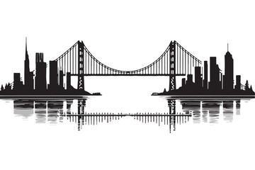 City Skyline Silhouette with Bridge Reflection Vector Illustration