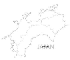 四国の白地図 県境有り