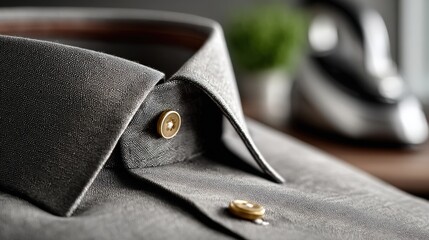 Light gray cotton dress shirt being ironed for a polished look before an occasion