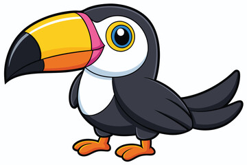 Cute Cartoon Toucan Character Illustration with Bright Colors and Bold Outline Standing Posing