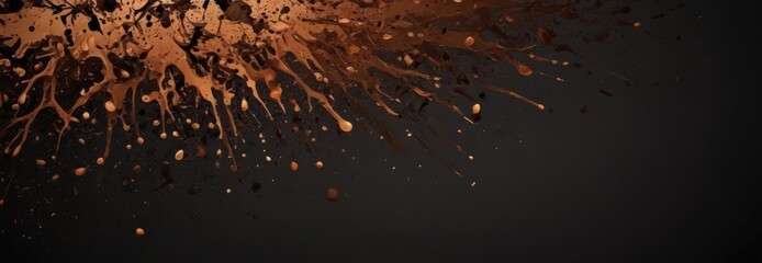 Abstract coffee splatter pattern, dark gradient backdrop, strong, background