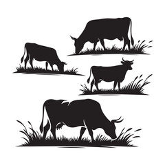 Cows Grazing Silhouette Vector Art A Serene Pasture Scene