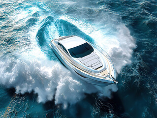 Aerial View of Speedboat Creating Circular Ripples in the Sea