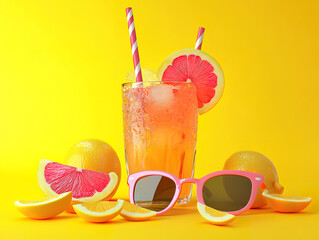 Summer Vacation Concept with Sunglasses and Cocktail Accessories