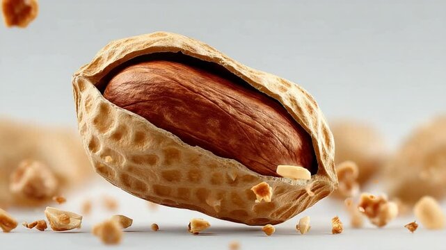 Nutrient-rich Peanut in Detail: A macro perspective on a shelled peanut revealing its texture, with a light color, capturing the freshness of a nutritious snack.
