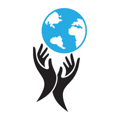 Hand globe vector logo design icon.