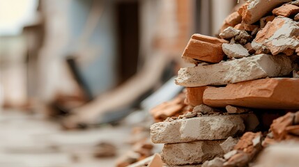 Debris From a Collapsed Building in an Urban Area Following Recent Demolition Work