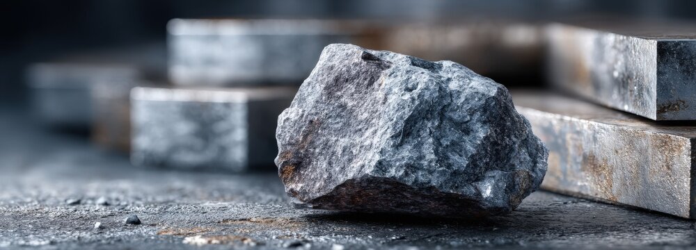 Contrast of raw tin ore and polished tin sheets showcasing mining and metallurgy