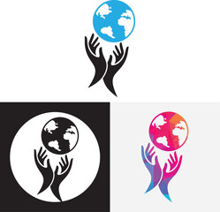 Hand globe vector logo design icon.