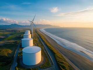 Wind turbines near sea
