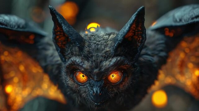 scary bat hellowen with glowing eyes at night