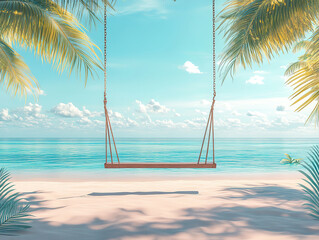 Serene Tropical Beach with Swing and Calm Blue Waters