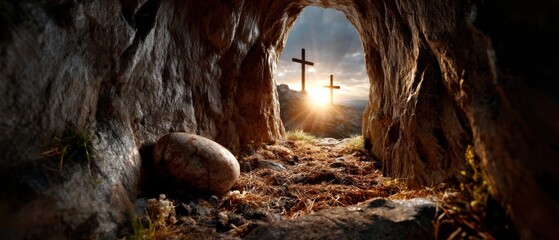 Serene cave landscape, rocky formations and soft light illuminating the entrance, nature's hidden retreat for exploration and adventure.