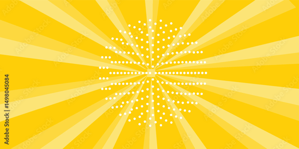 Poster yellow abstract background with light of sunburst. yellow starburst with halftone. sun ray retro bac
