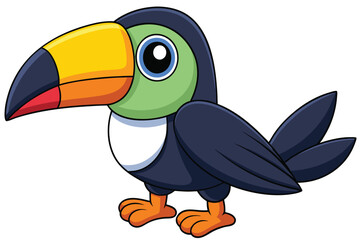 Obraz premium Cartoon Tucan with Large Colorful Beak, Light Green Neck, and Bright Blue Eye