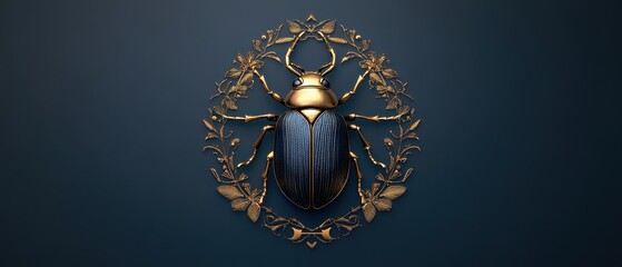 Blue beetle with gold laurel frame