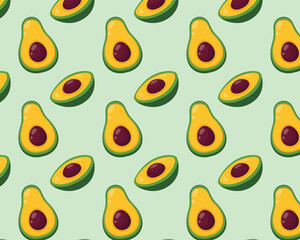 Seamless avocado fruit pattern, illustration set. Avocado fruit avocado background. Vector pattern. Hand drawn.