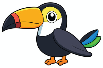 Fototapeta premium Cartoon Toucan with Colorful Beak, Yellow Throat, and Black Body, Standing Position