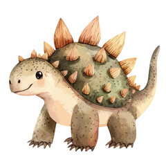 Cute Watercolor Stegosaurus with Detailed Spines