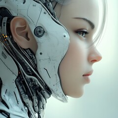 Cyborg woman profile with white armor