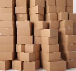 Stack of brown cardboard boxes, isolated on white ,  eco-friendly,  environment