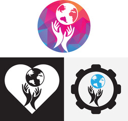 Hand globe vector logo design icon.