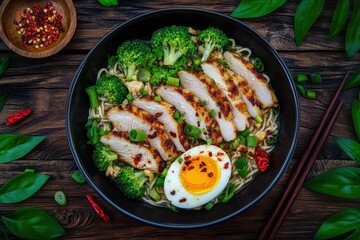Chicken and broccoli ramen bowl