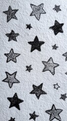 Black and white hand-drawn star patterns on textured background