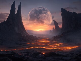 Lava flow beneath surreal landscape