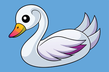 Cartoon Swan Illustration on Blue Background with Unique Colored Beak Design