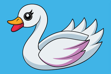 Cartoon White Swan with Eyelash Detail on Light Blue Background Illustration