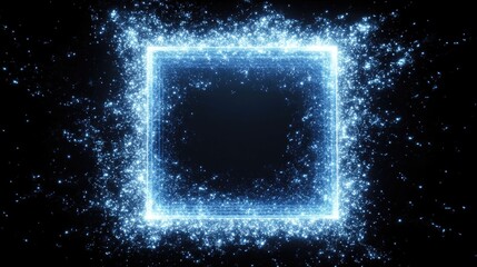 Obraz premium Glowing blue square frame on black background