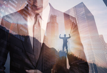 Believe in yourself!  Businessman in the city with a vision, winning mindset 