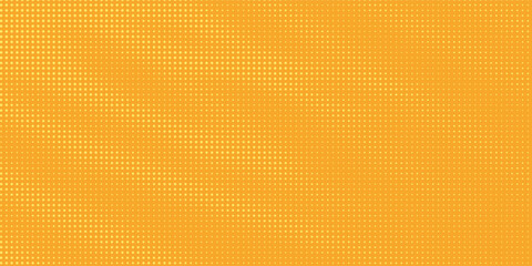 Yellow orange halftone pattern. Retro comic gradient background. Square pixilated dot cartoon texture. Pop art faded gradient pattern